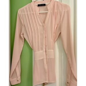 Ivanka Trump Blouse Pink Pleated Front Tie Back Long‎ Sleeve XS